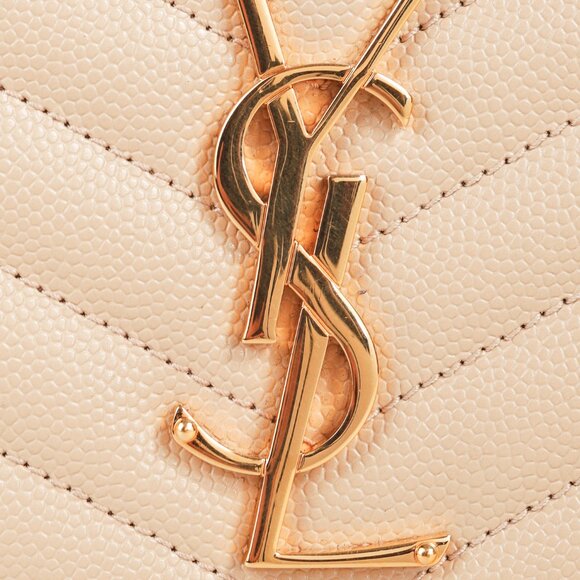 Saint Laurent Dark Beige Grain de Poudre Mattelasse Chevron YSL Monogram Wallet - Picture 6 of 11